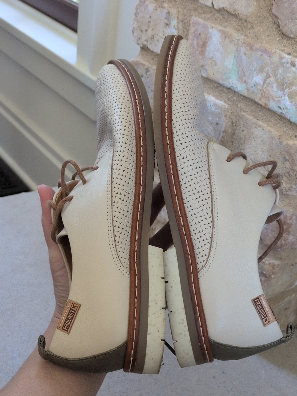 PIKOLINOS I Cream Perforated Leather Santander Oxfords with Brown Trim, 41 - Picture 11 of 16